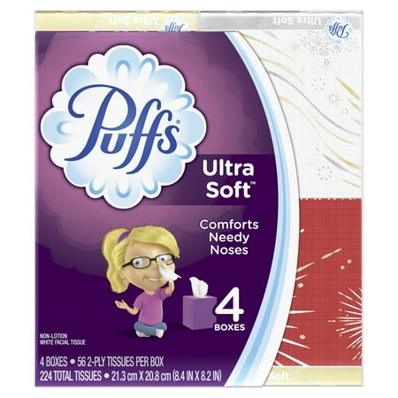 Puffs Ultra Soft Facial Tissues, 4 Cubes, 56 Tissues per Cube