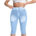 thumbnail image 3 of Women's Soft Stretchy Capri Leggings, Mid Waisted Slim Fit Yoga Capris, High Waist Compression with Pockets, Athletic Gym Fitness Running & Workout, Capri Pants | VerBelle,Light Blue L, 3 of 6