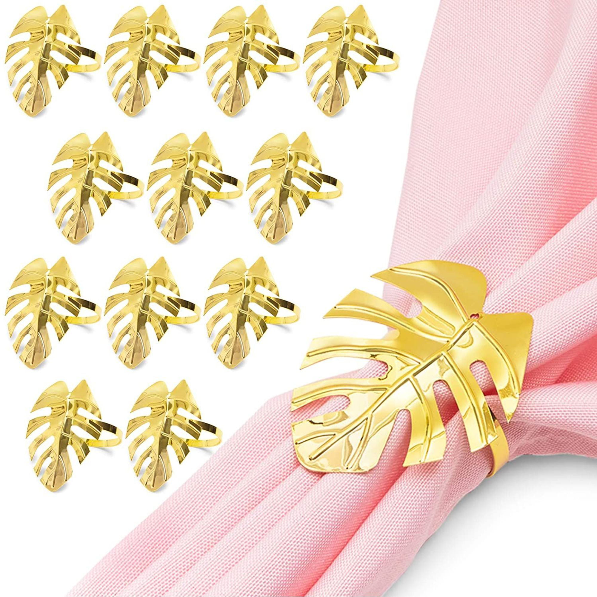 Gold/Silver Round Leaf Napkin Rings Set of 6-12 Holder for Dining Table Parties