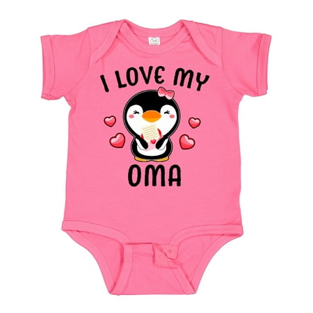 

Inktastic I Love My Oma with Cute Penguin and Hearts Gift Baby Girl Bodysuit