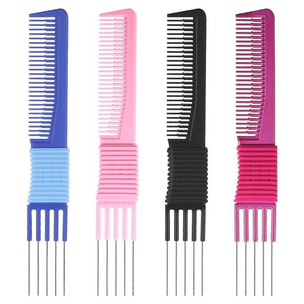 Paquete de 4 peines para cardar con puntas metálicas y pasadores de acero inoxidable, peine para dar volumen y volumen al cabello de salón.