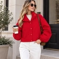 thumbnail image 5 of Women's Cropped Jackets Lightweight Windbreaker Mock Neck Jackets Snap Button Long Sleeve Casual Fall Winter Outerwear Coat,Red,S, 5 of 5
