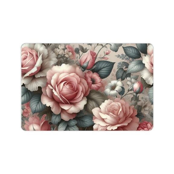Creowell Roses Floral Pattern Quick Drying Bath Rug Mat Home Decor 24x16in