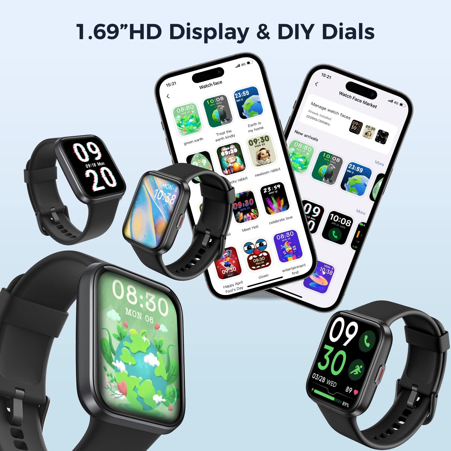 Vibeat IDW26 Smart Watch – 1.83" Smartwatch w/ Alexa,Fitness Tracker,Compatible with iOS/Android ,Black