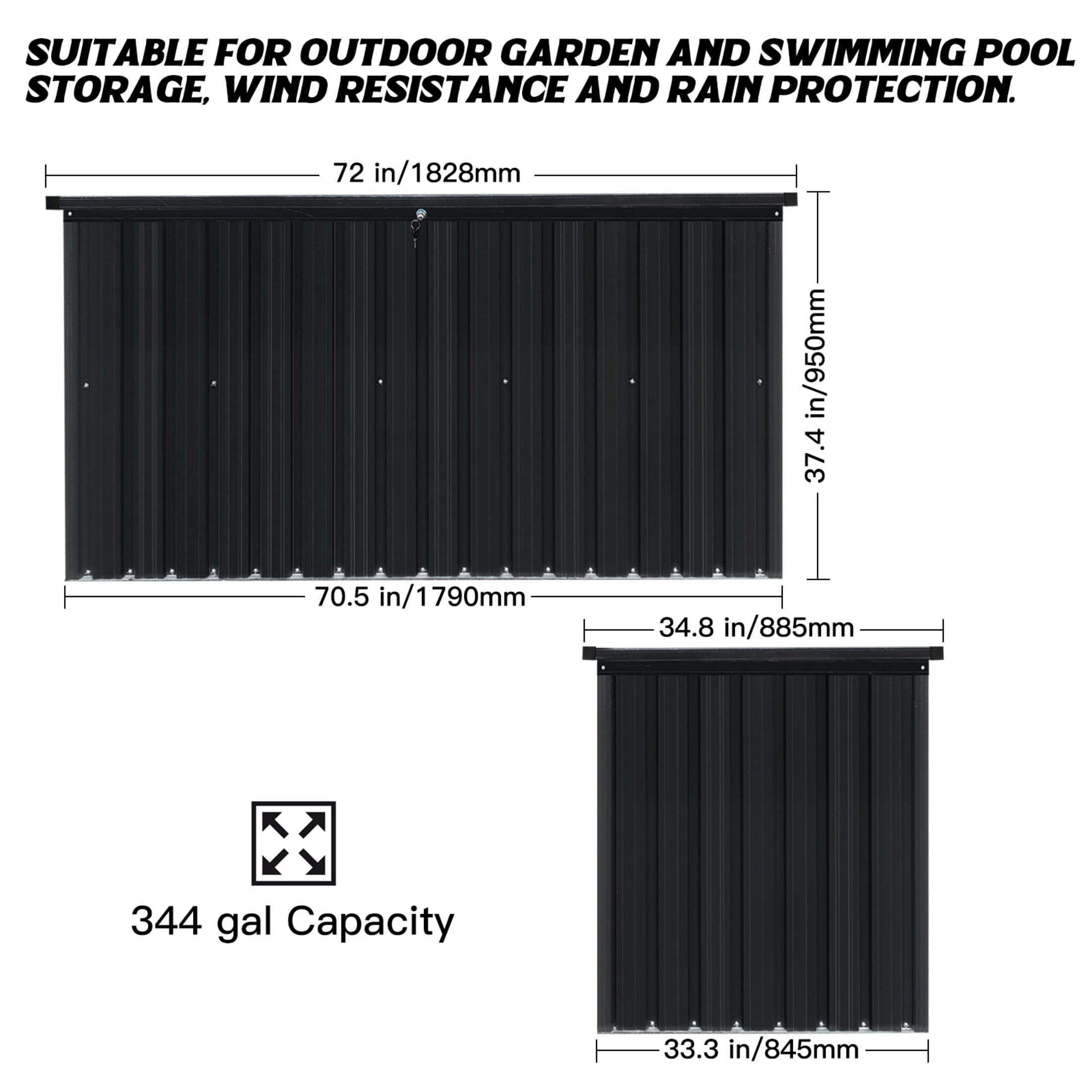 Alvantor Outdoor Storage Box Large Metal Black Deck 72"x37" 344Gal