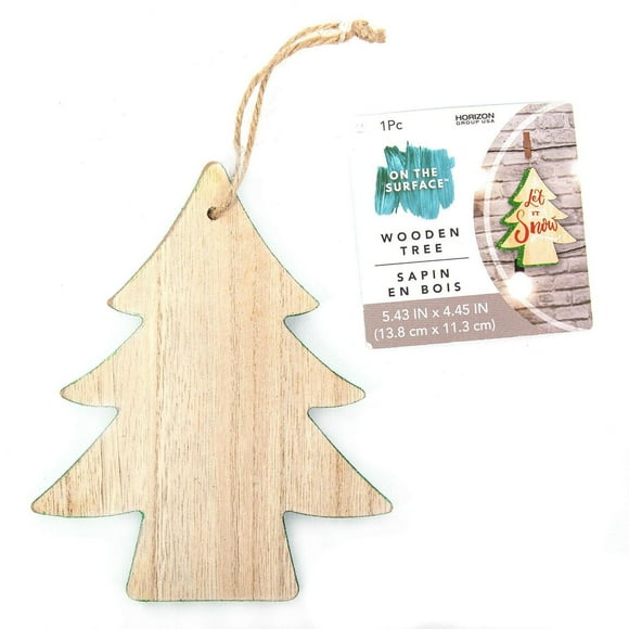 On the Surface sapin de Noël en bois avec bordure pailletée verte, ornement ou<br>étiquette-cadeau avec ficelle en jute pour l’accrocher