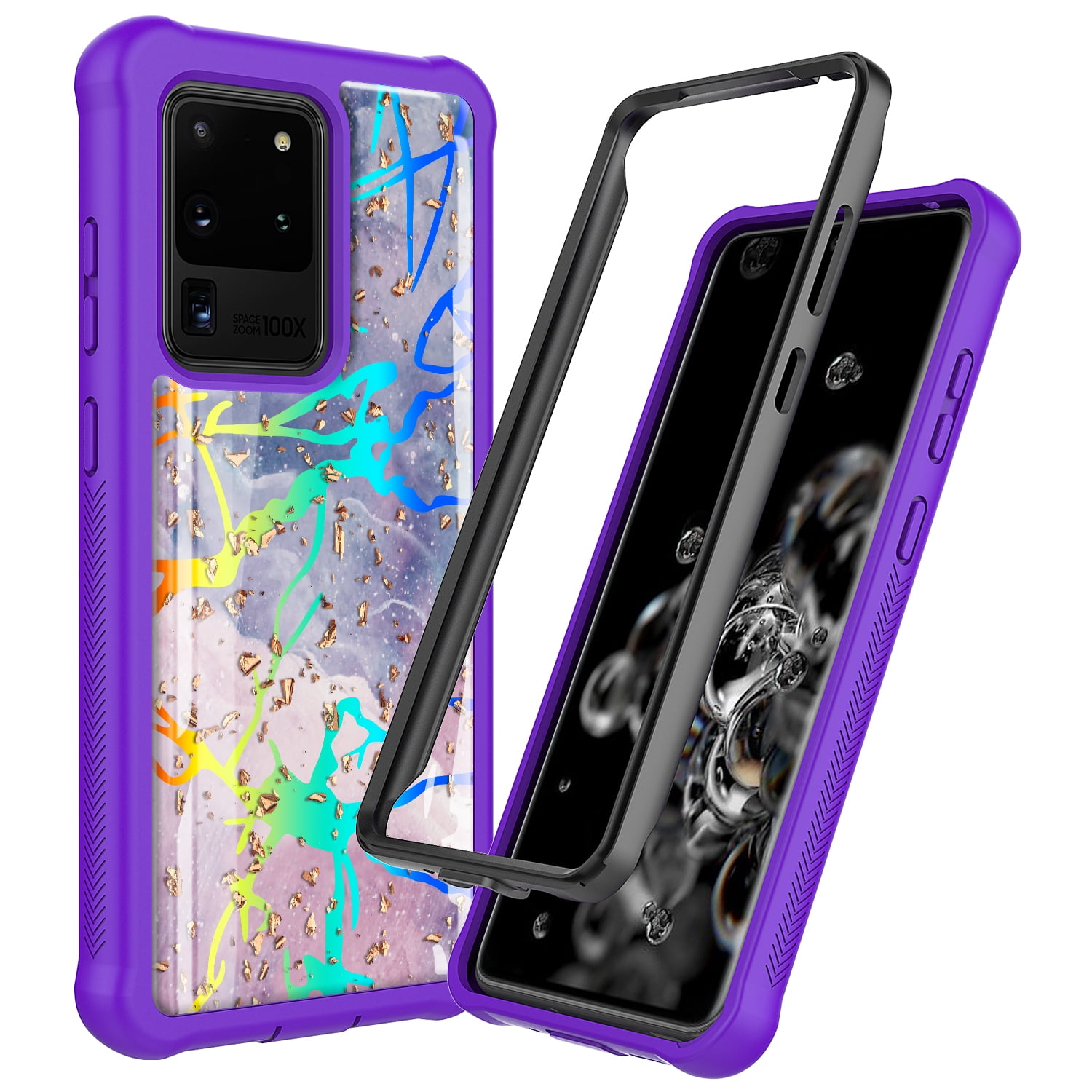Samsung Galaxy S20 Ultra Case, KAESAR Hybrid Bling Glitter Sparkle Purple Marble Graphic Fashion