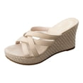 thumbnail image 6 of Platform Espadrilles Sandals for Women Wedges Heels Slip on Slides Casual Open Toe Strappy Beach Shoes White Size 8, 6 of 7