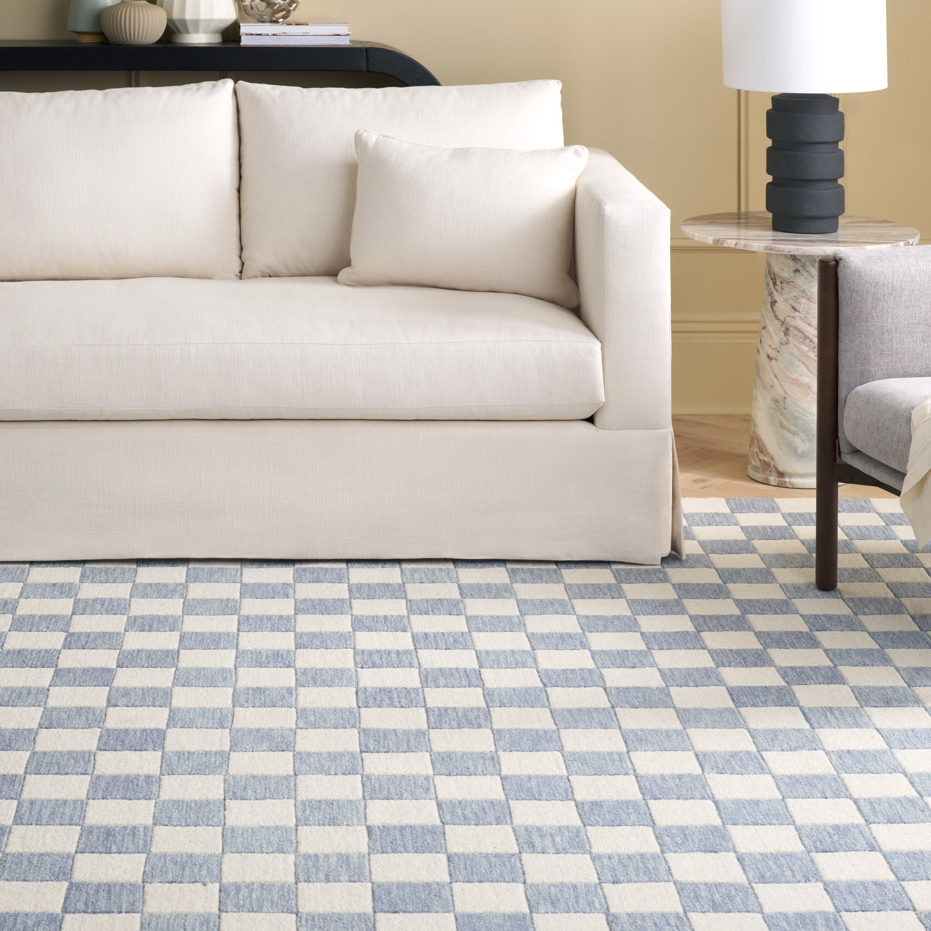 SAFAVIEH Martha Stewart Chelsea Checkered Area Rug, Light Blue/Ivory, 5' x 8'