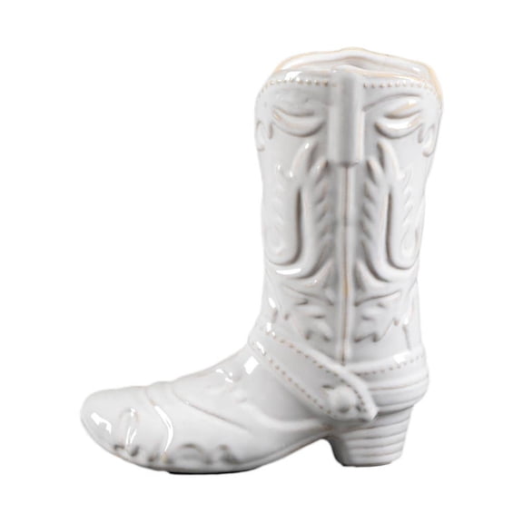 Ivory Ceramic Cow Girl Boot Vase