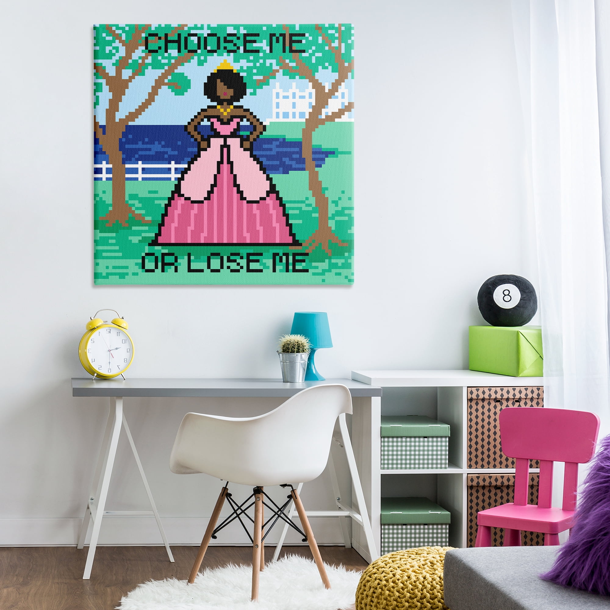 Stupell Industries Choose Me Pixel Princess People Painting Wrapped Canvas Art Print Wall Art, 36 x 36