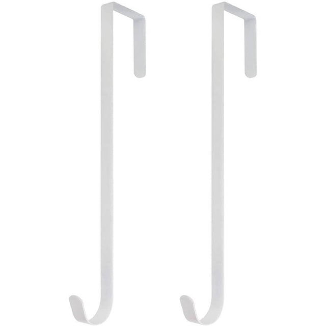 Gancho para colgar coronas sobre la puerta, soporte para coronas de metal fino, ganchos para colgar de temporada para puerta delantera o trasera (blanco)