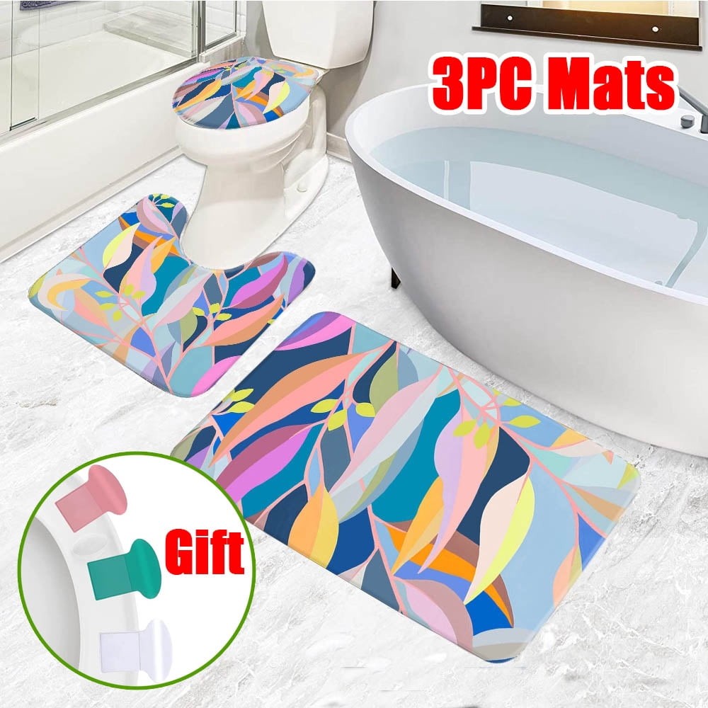 Tropical plants Bath Mat Set Home Bath Non-Slip Mat Set Carpet Toilet ...