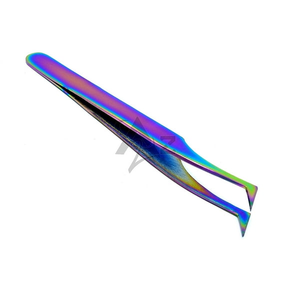 Heavy Duty Stainless Steel 3D 5D 6D Volume Eyelash Extension Tweezers Fine Point (A2ZSCILAB) (Semi Angled Plasma Coated)