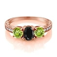 thumbnail image 2 of Gem Stone King 2.32 Ct Oval Black Sapphire Green Peridot 18K Rose Gold Plated Silver Moissanite Ring (Size 7), 2 of 4