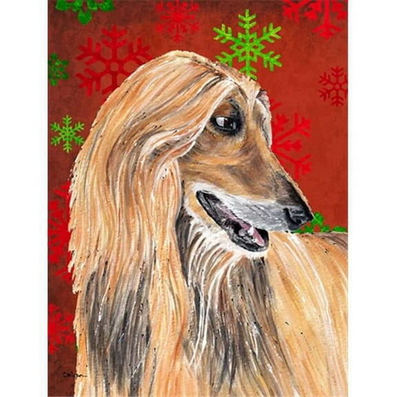 Afghan Hound Red Snowflakes Holiday Christmas Flag Garden Size