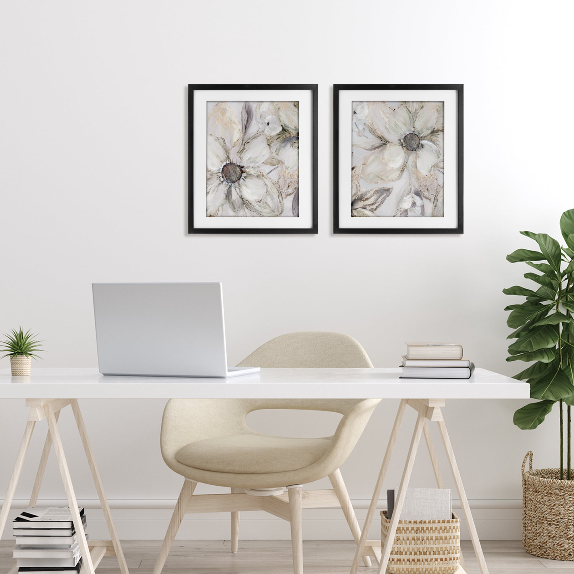 Stupell Industries Sandstone Tinted Blooms 2 Piece Black Framed Print Under Glass Set, design by Carol Robinson