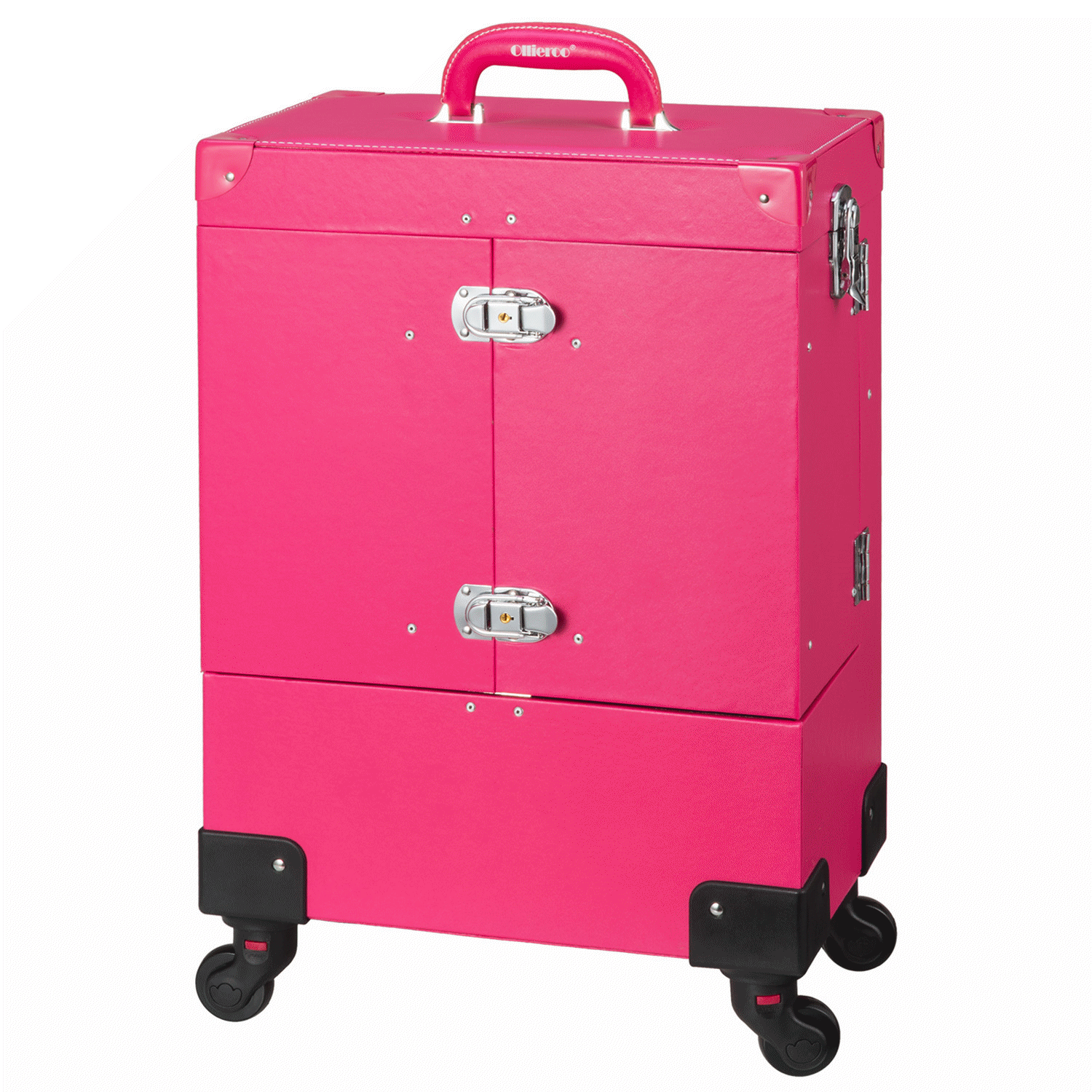 Ollieroo Rolling Wheels Makeup Train Case Lockable PU Artist Makeup