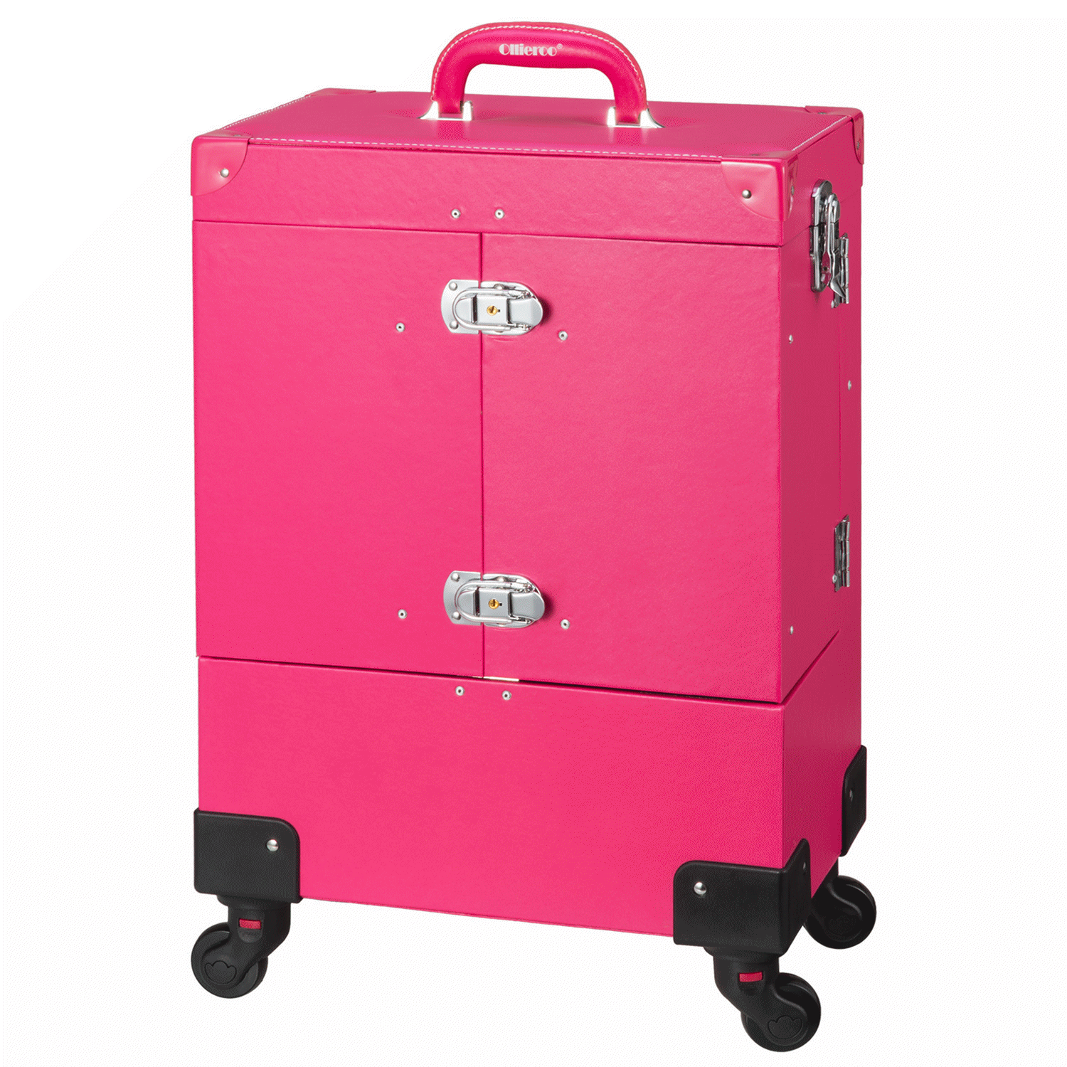Ollieroo Rolling Wheels Makeup Train Case Lockable PU Artist Makeup Cosmetic Train Case,Rose-Pink - image 1 of 9