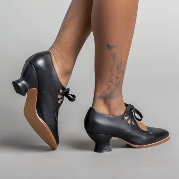 Yusimy Women's Fashionable Casual Versatile High Heels - New Arrival Cut-Out Lace-Up Chunky Heel Solid Color Chic Design for Everyday Outfits
