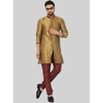 thumbnail image 6 of eloria Men's Trendy Indian Traditional Gold-Toned & Maroon Silk Blend Solid Sherwani With churidar, 6 of 8