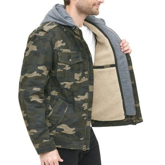 Levi's Men's Sherpa Lined Hooded Trucker Jacket - Soft Shell, Water Resistant, Olive Tech, X-Small