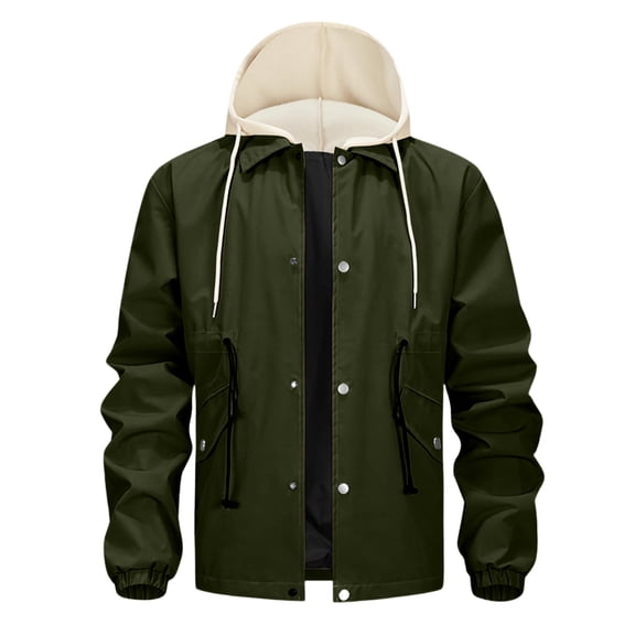 Men's Workwear Loose-fitting Windbreaker Jacket with Hood Army Green L