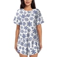 thumbnail image 1 of Balery Dark Blue Snowflakes Conjunto de Pijama para Mujer con Estampado, Dos Piezas de Manga Corta y Shorts, Ropa de Dormir Suave con Cuello Redondo y Bolsillos-XX-Large, 1 of 6