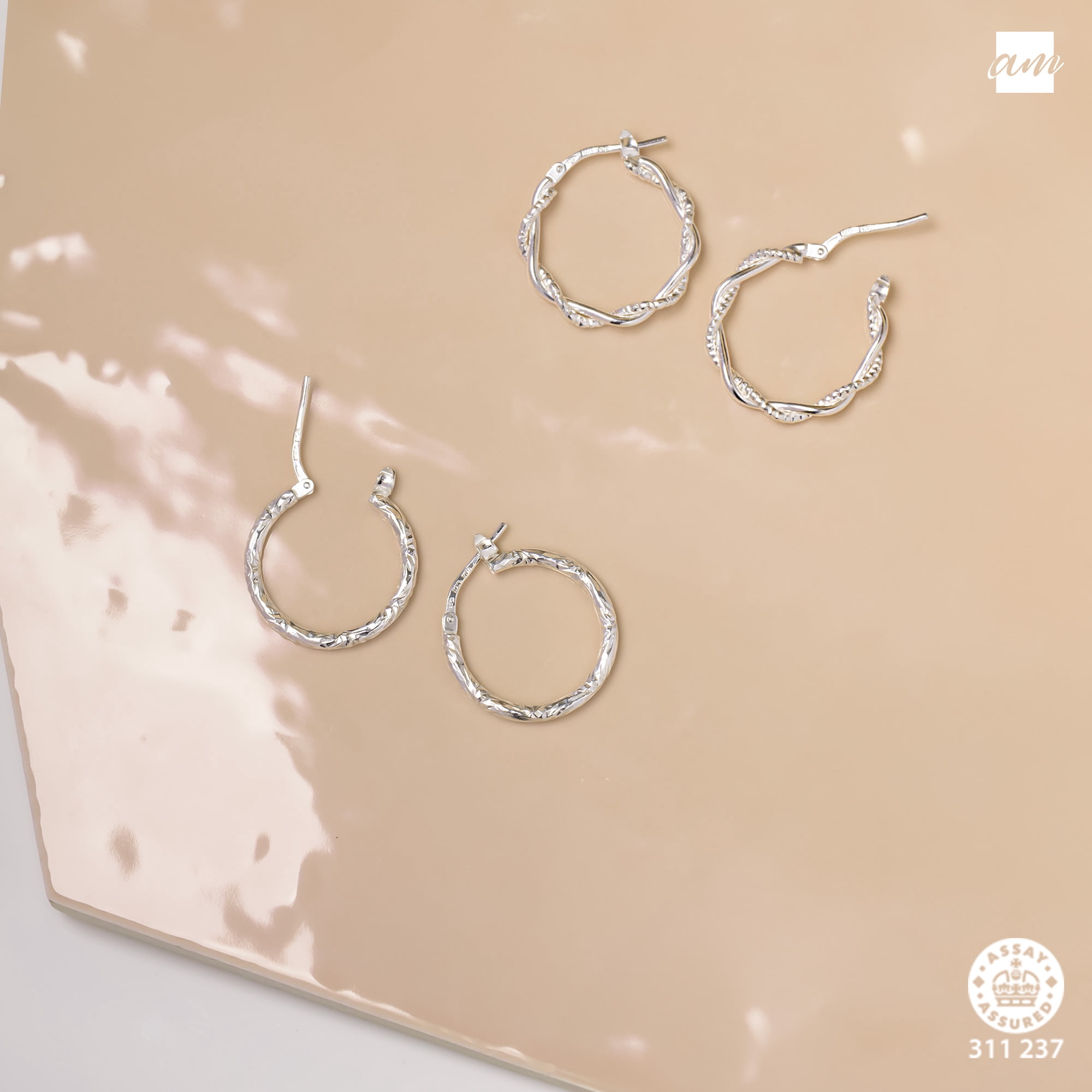 Amberta Italian 925 Sterling Silver Twisted Hoop Earrings for Women: Spiral Hoop Twist Earrings 20 mm
