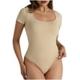 thumbnail image 2 of Viluyesy Shapewear for Womens, Tummy Control Short Sleeve Scoop Neck Seamless Comfort Thong Bodysuit Khaki, 2 of 4
