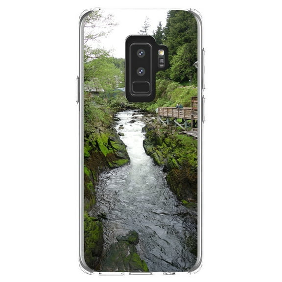DistinctInk Clear Shockproof Hybrid Case for Samsung Galaxy S9  PLUS (6.2" Screen) - TPU Bumper, Acrylic Back, Tempered Glass Screen Protector - Ketchikan Alaska Stream