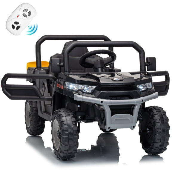 Joyracer 12V Ride on Toys with Remote Control, Power Car Wheels for Ages 2-5 with Shovel, Bluetooth Music, Spring Suspension, LED Lights, Black