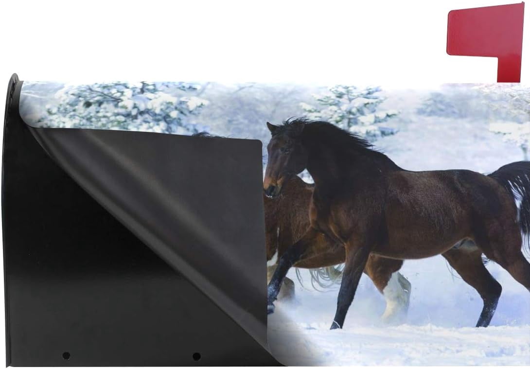 A Horse Running The Snow Magnetic Mailbox Cover MailWraps Garden Yard Home Decor for Outside Standard Size-18"x 20.8"