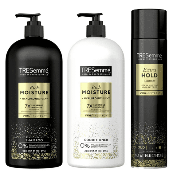 Tresemme Rich Moisture Hydrating Shampoo, Deep Conditioner, & Hairspray Set, 3 Count