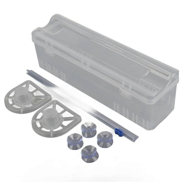Refillable Plastic Film Dispenser with Sliding Cutter, Clear Food Wrap Storage Box, Kitchen Gadgets