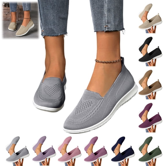 Mfakffe Orthopedic Shoes for Women Summer Walking Slip on Non Slip Arch Support Sneakers Dressy Breathable Mesh Closed Toe Shoes (Gray)