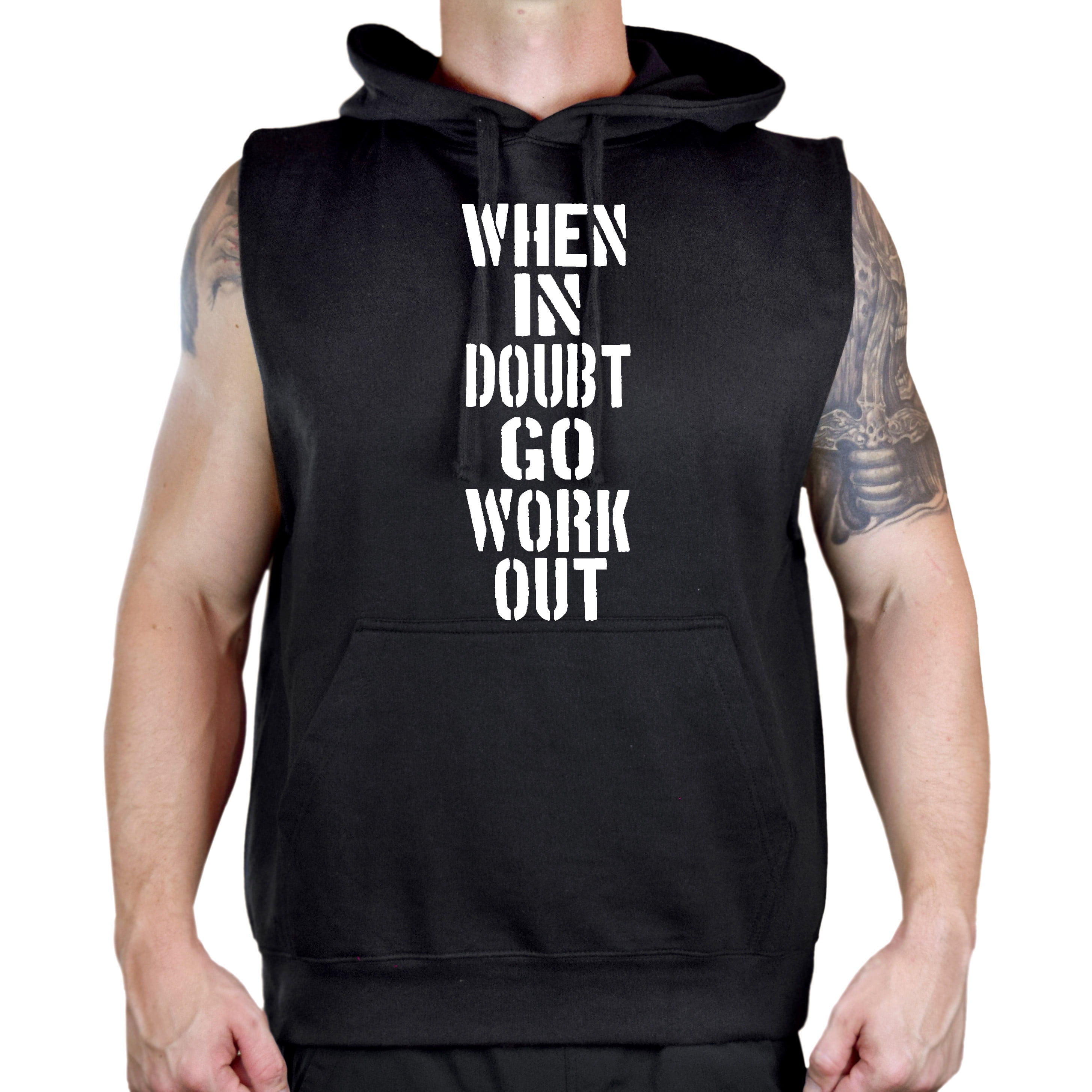 Mens When In Doubt Go Work Out V408 Sleeveless Zipper Hoodie
