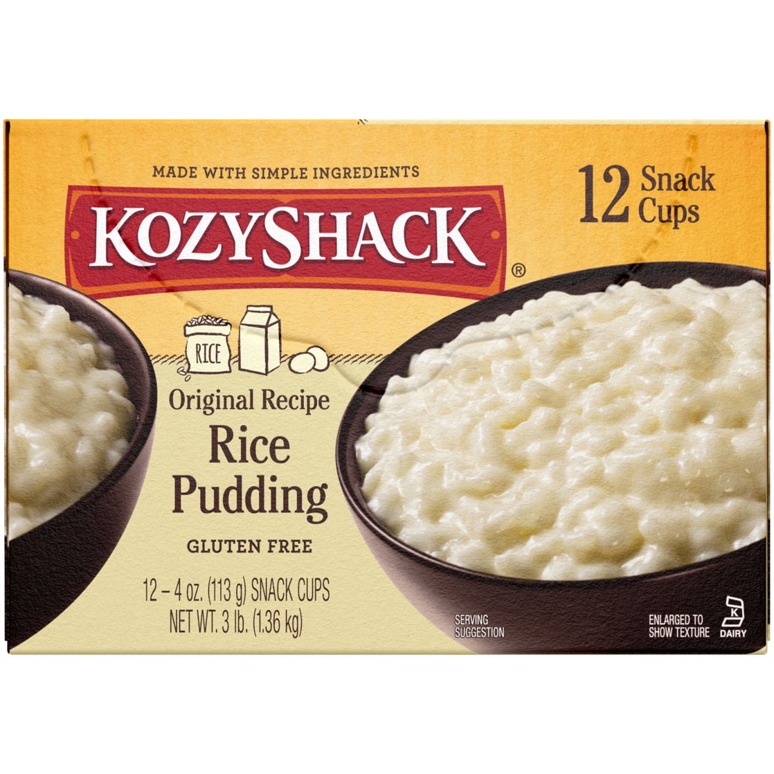 Kozy Shack Rice Pudding Snack Cups, Gluten Free Dessert, 4 oz, 12 Count