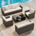 thumbnail image 2 of Garvee 5-Piece Outdoor Patio Furniture Set, Rattan Wicker Sectional Sofa with Cushions & Glass Coffee Table, All-Weather Conversation Set for Garden, Backyard, Poolside & Balcony, Beige, 2 of 7