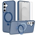 thumbnail image 1 of Asuwish Phone Case for Samsung Galaxy S25 FE 5G Tempered Glass Screen Protector Magnetic Folding Stand Frosted Translucent Rugged Shockproof Protective Cell Cover S 25 EF AI S25FE 25S Women Men Blue, 1 of 6