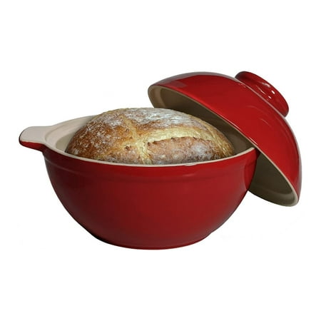 

Lwory Superstone Bread Dome with Red Exterior Glaze and Glazed Interior for No-Knead Bread and Roasting Chicken Meats and Vegetables