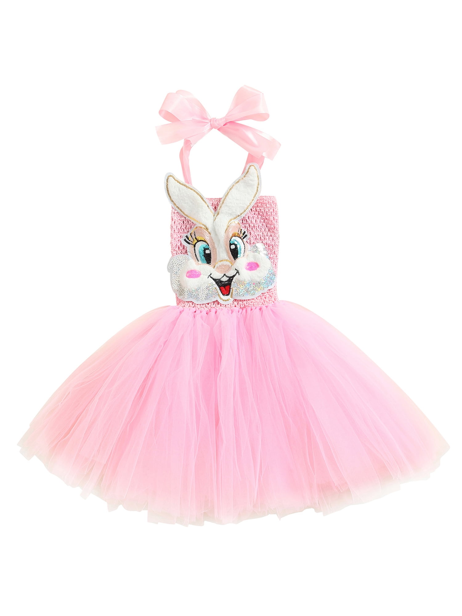 PERSONALISED EASTER TUTU DRESS Bunny Ears Flowers Long Sleeve Pink Dress