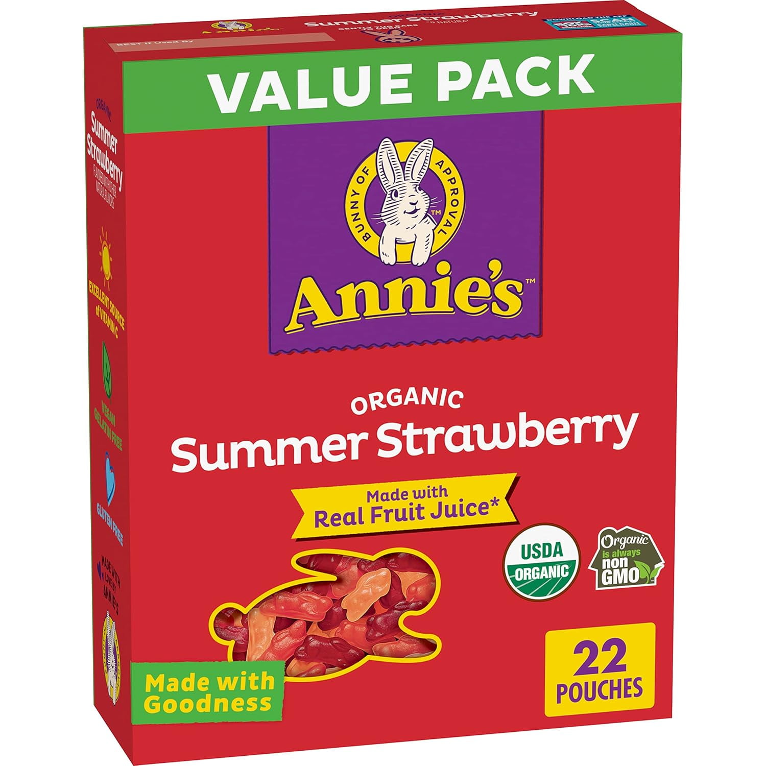 Annie's Homegrown Organic Bunny Fruit Snacks Summer Strawberry - 22 Pouches Pack of 3
