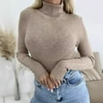 thumbnail image 2 of Lightweight Sweaters For Women Casual Collar Button Solid Color Base Knitted Round Neck Winter Outfits Khaki Fall Clothes Tunic Tops (M), 2 of 6