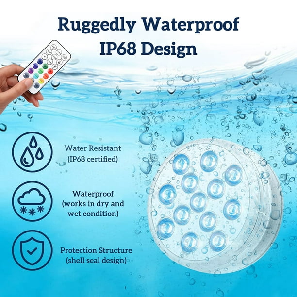 Luz LED sumergible para piscina con control remoto RF, luces subacuáticas impermeables para estanques, fiestas y jardines