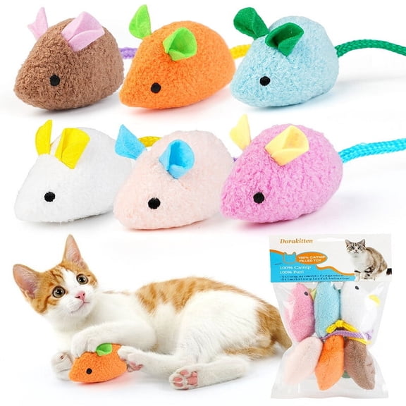 6PCS Cat Mouse Toy Realistic Interactive Cute Plush Cat Bite Toy Cat Catnip Toy