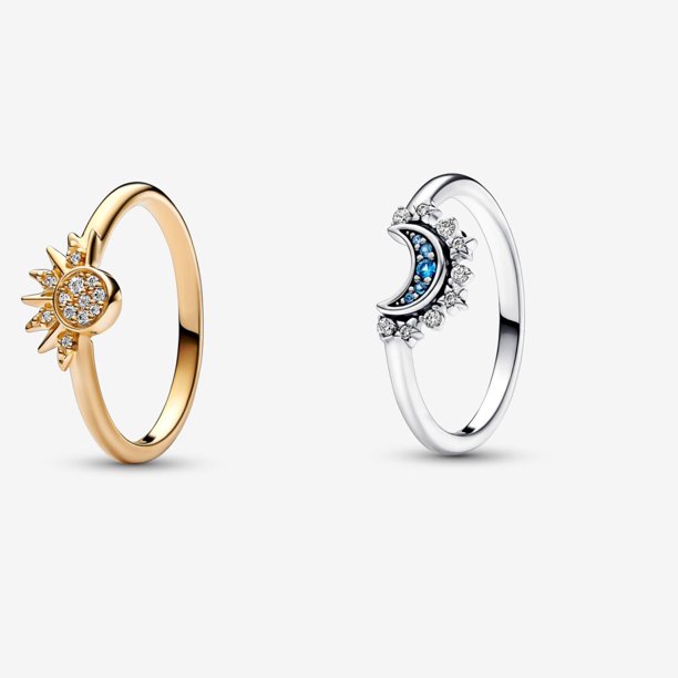 Anillo De Pareja De Plata Esterlina Brillante Diamante Sol Luna Regalo 925s