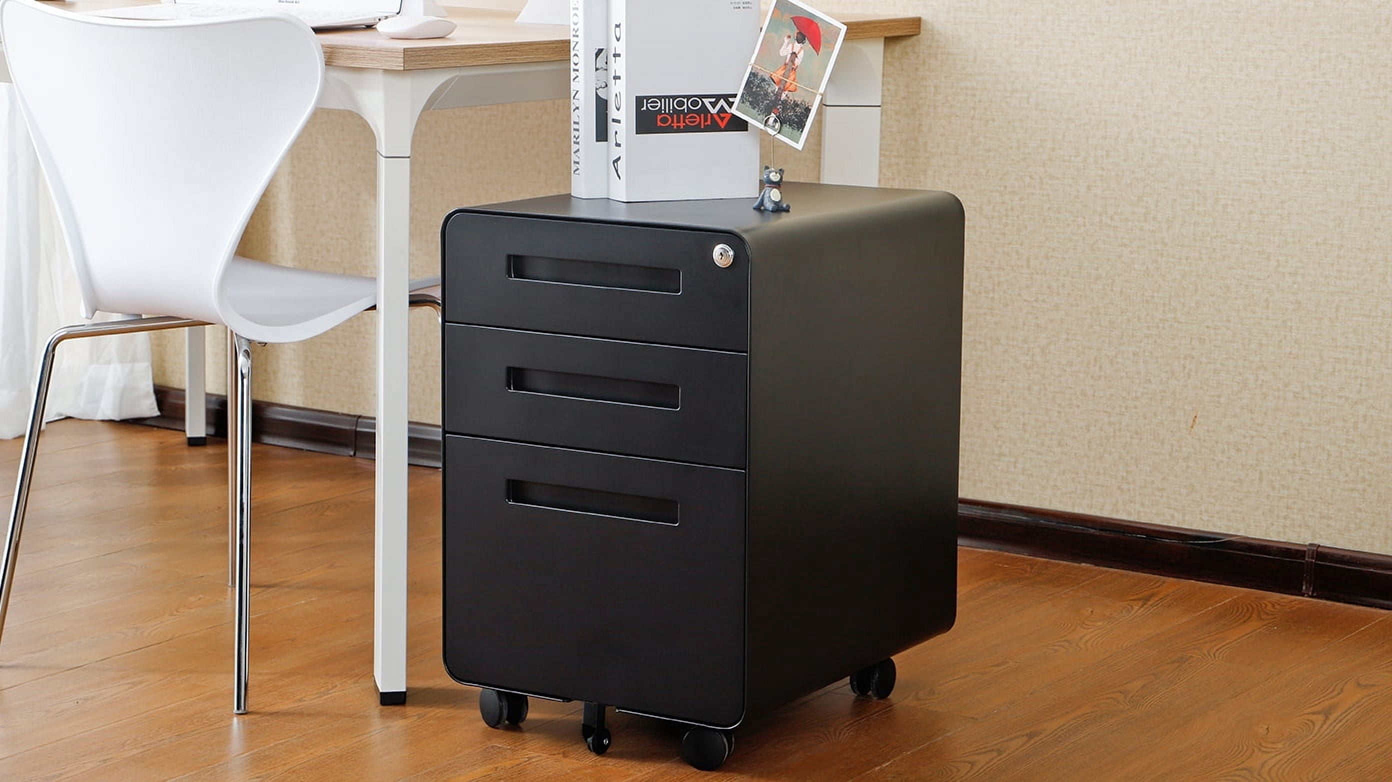 3 Drawer Mobile File Cabinet with Lock,Rolling File Cabinets,Under Desk Small File Caninet on wheels,Metal Vertical Filing Cabnet for Legal/Letter/A4,Fully Assembled
