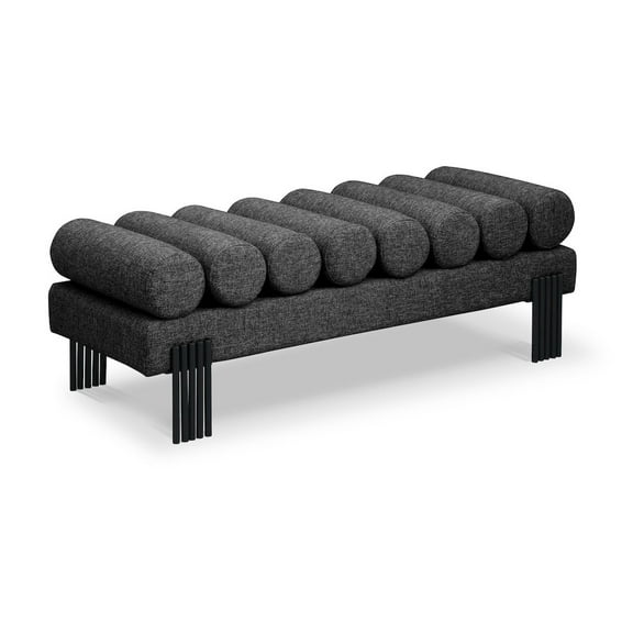 Meridian Furniture Akeela Black Linen Textured Fabric Bench