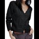 thumbnail image 3 of Suéter Corto de Larga con Cuello en V para Mujer (, Otoño e Invierno 2025) Chaqueta de Punto Informal Negro M, 3 of 9